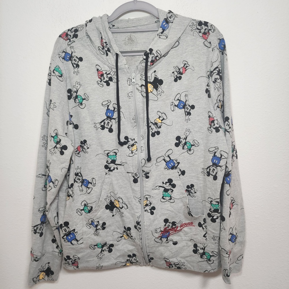 Disney Mickey Mouse All Over Print Full Zip‎ Hoodie Sweatshirt Gray 1X